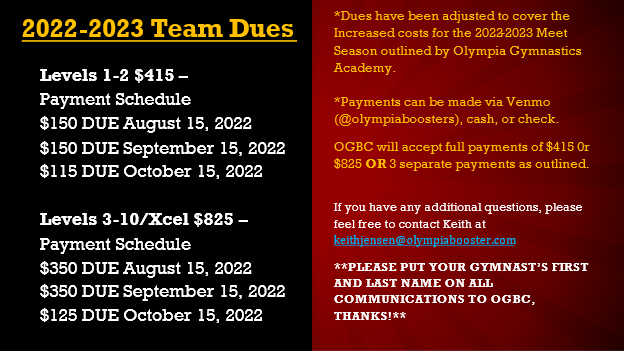 2022 - 2023 Dues Payment Schedule
